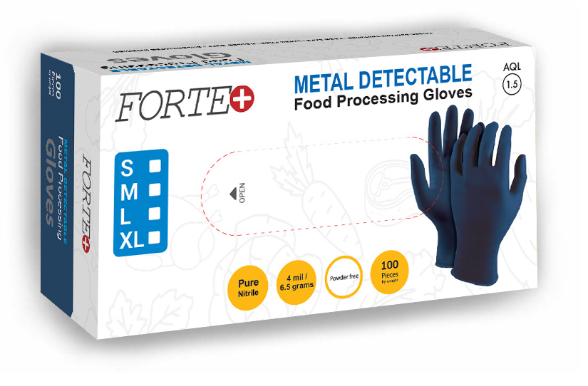 4 mil – 6.5g, 0.12 palm – Navy Blue Metal Detectable food processing gloves